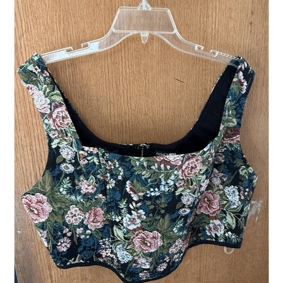 Fashion Nova Floral Corset Top 1XL Major Vibe Black/combo - Picture 1 of 5